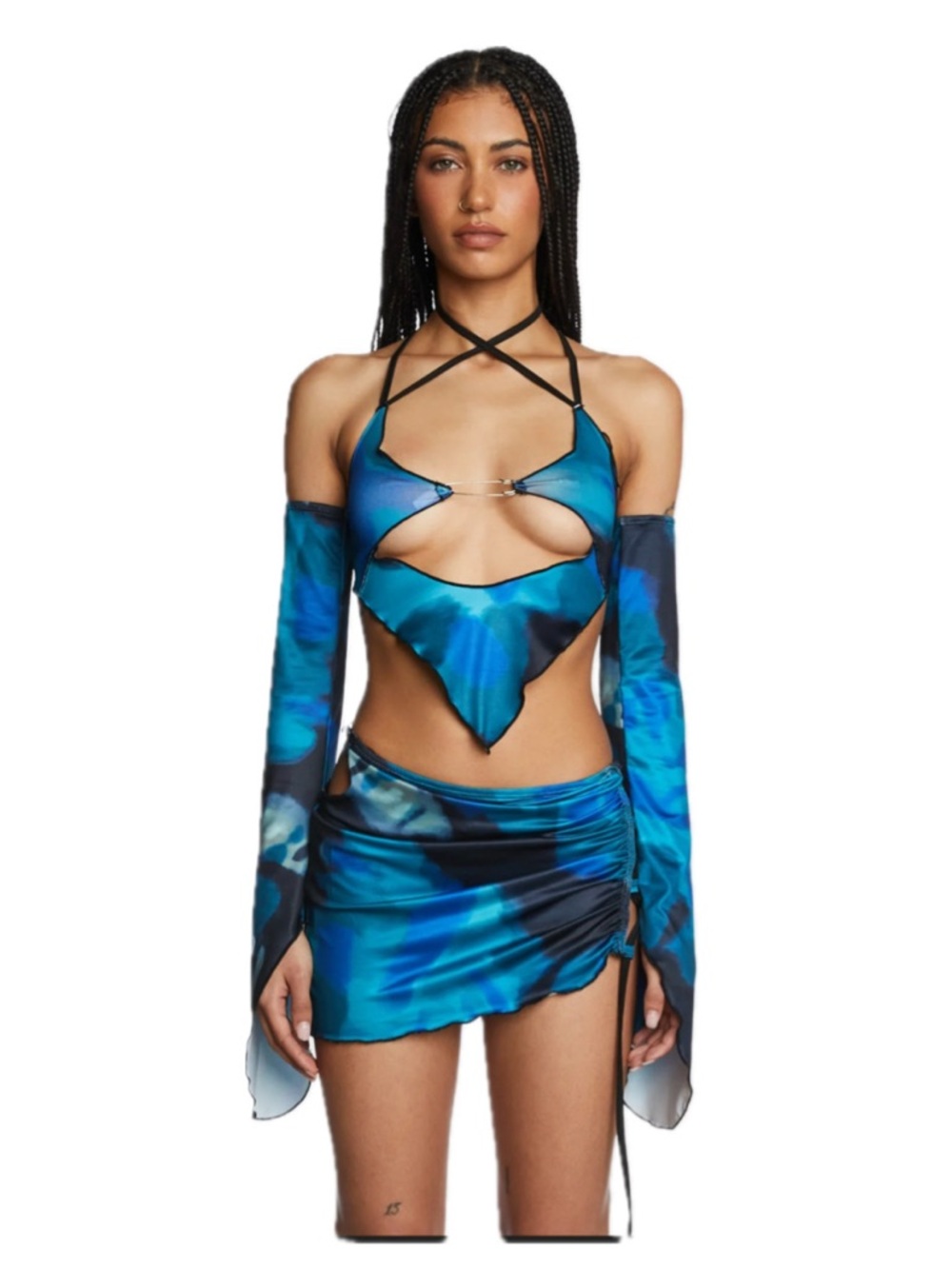 Y2K Blue Tie-Dye Cutout 2 piece set